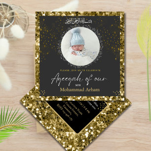 Purpurina negro Aqeeqah- Aqiqah- Invitación musulm