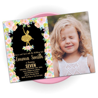 Purpurina Negro Ballerina Invitación al cumpleaños