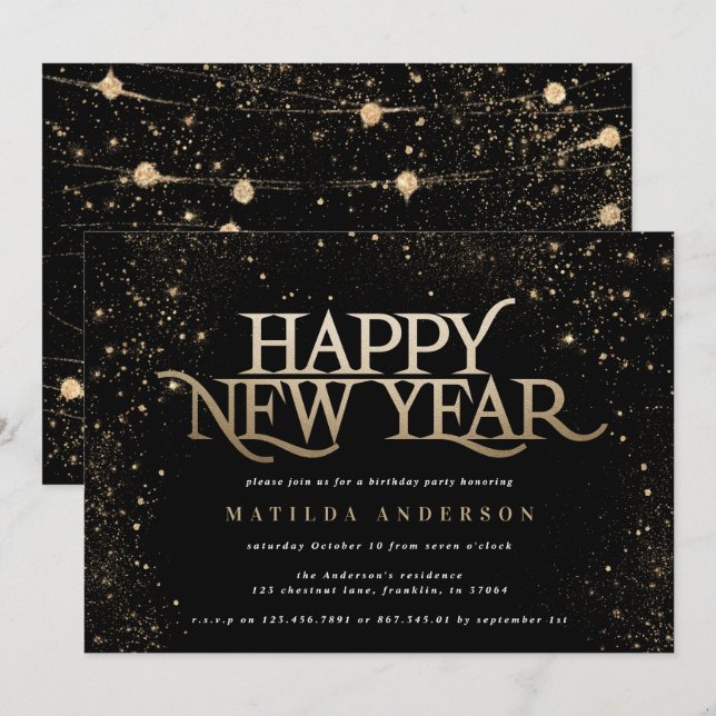 Purpurina negro de oro fiesta de año nuevo (Anverso / Reverso)