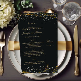 Purpurina negro dorado menú Boda Confetti