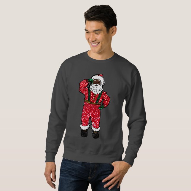purpurina negro santa claus xmas mens sudadera (Anverso completo)