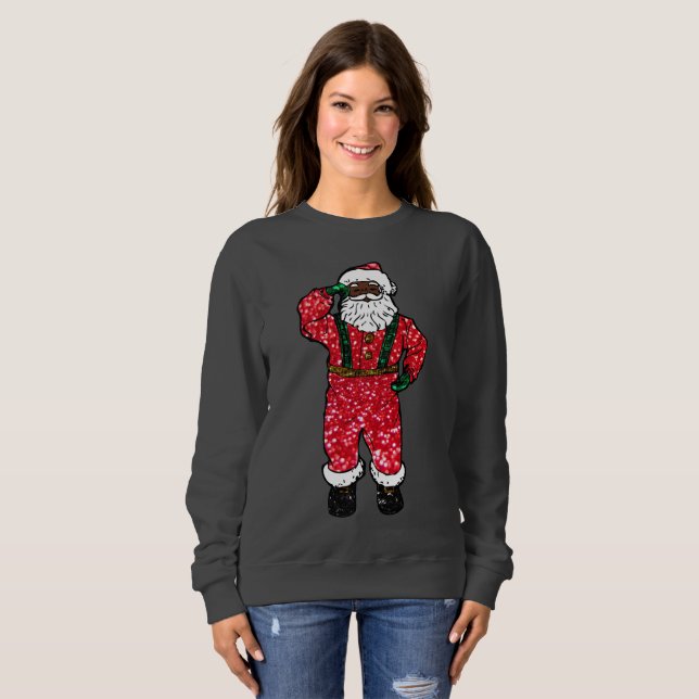purpurina negro santa claus xmas sudaderas mujeres (Anverso completo)