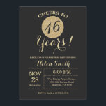 Purpurina negro y dorado invitación a cumplir 16 a<br><div class="desc">16a. Invitación de cumpleaños Tarjeta Purpurina Negra y Dorada.
Para más personalización,  haga clic en el botón "Personalizar" y utilice nuestra herramienta de diseño para modificar esta plantilla.</div>