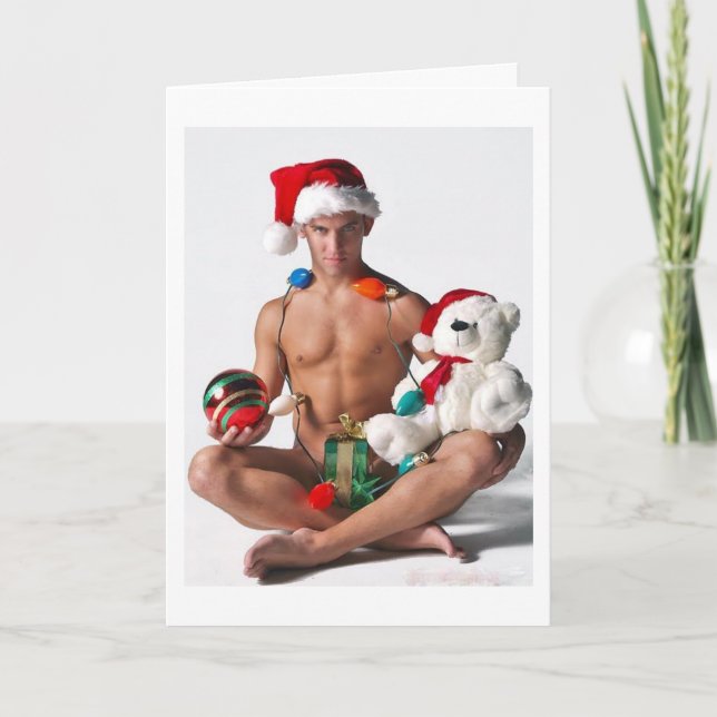 Purpurina Orgullo Gay Navidades Hunk Tarjeta de va (Anverso)