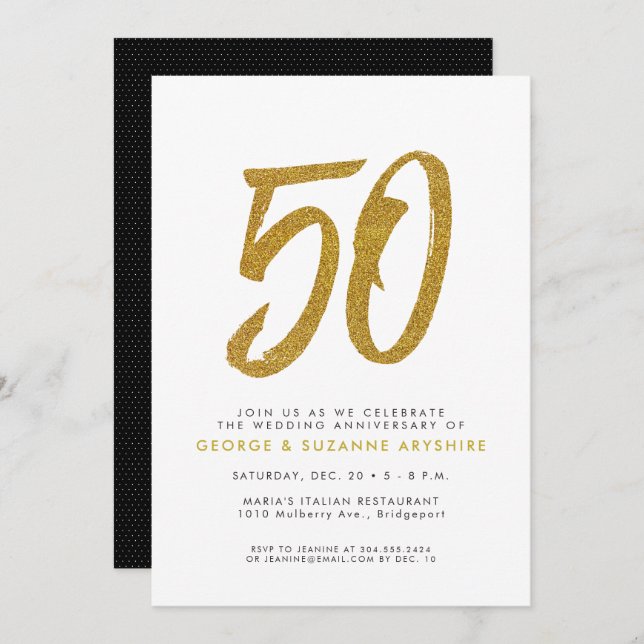 Purpurina oro 50 aniversario de la invitación (Anverso / Reverso)