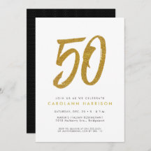 Purpurina oro 50 cumpleaños invitación