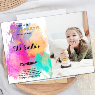 Purpurina Paint Birthday Invitación con foto