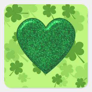 Purpurina Pegatinas de Green Heart y Shamrock Squa