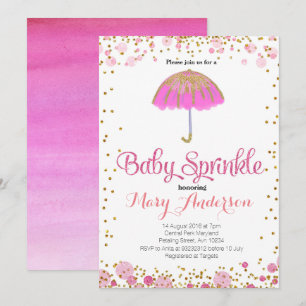 Purpurina PINK Baby Sprinkle Invitación paraguas