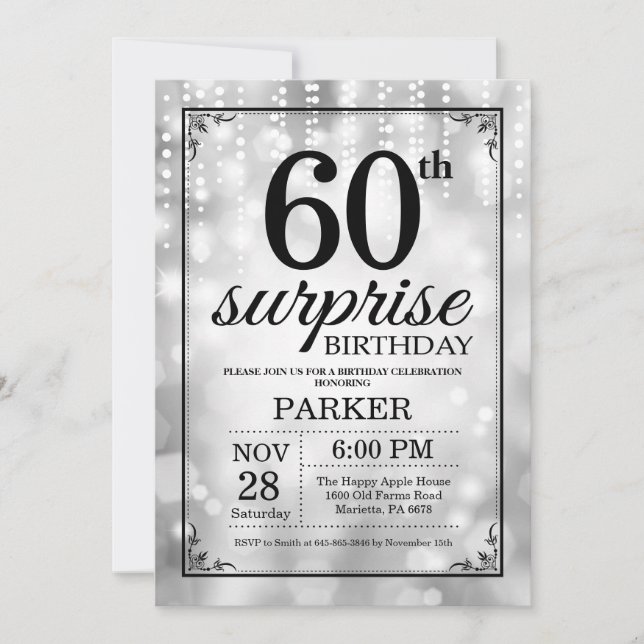 Purpurina Plata de Invitación de Cumpleaños Sorpre (Anverso)