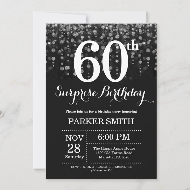 Purpurina Plata de Invitación de Cumpleaños Sorpre (Anverso)