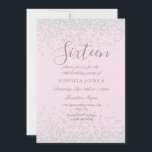 Purpurina Plata Dulce Rosa 16 Invitación de cumple<br><div class="desc">Purpurina Plata Dulce Rosa 16 Invitación de cumpleaños 16</div>