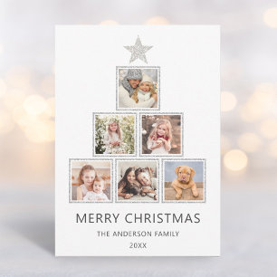 Purpurina plateada Tarjeta de Navidad con árbol