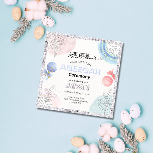 Purpurina plateado Aqeeqah- Aqiqah- Invitación