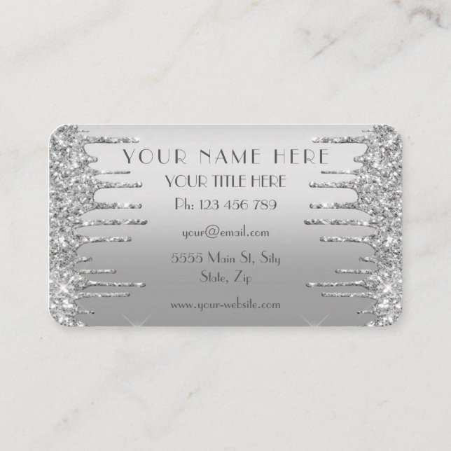 Purpurina plateado con tarjeta de visita moderna (Reverso)