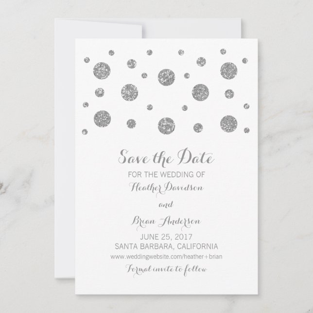 Purpurina plateado Confetti Guardar la invitación  (Anverso)