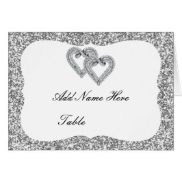 Purpurina plateado Diamond Hearts Table Place Card