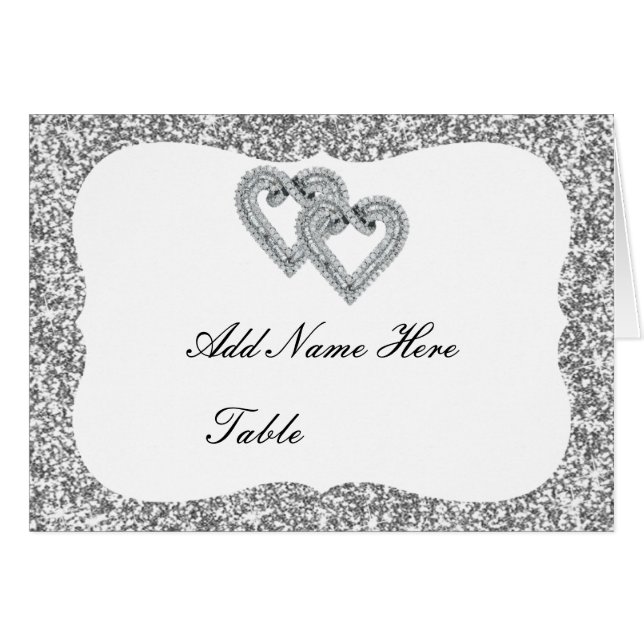 Purpurina plateado Diamond Hearts Table Place Card (Anverso (Horizontal))