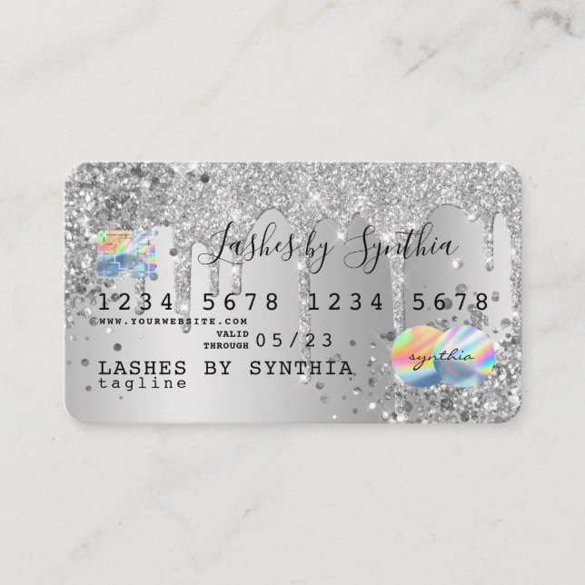 Purpurina plateado gotea tarjeta de crédito hologr (Anverso)