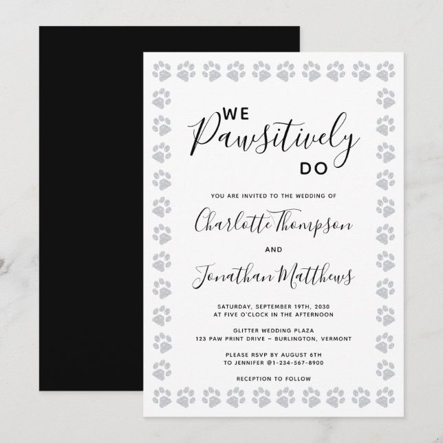 Purpurina plateado Imprime la invitación a la boda (Anverso / Reverso)