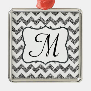 Purpurina plateado moderno Monograma Ornamento ini