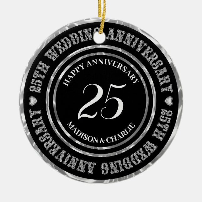 Purpurina Plateado Texto Y Corazón Ornamento Cerám (Frente)