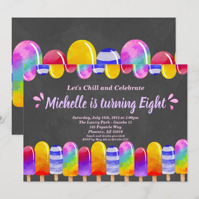 Purpurina Popsicle Invitación Fiesta de verano de  (Anverso / Reverso)