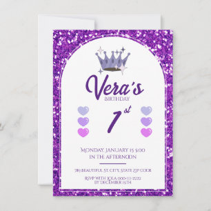 Purpurina Princesa Púrpura Invitación a Cumpleaños