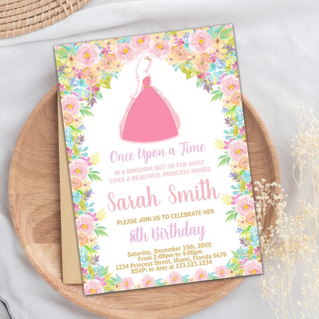 Purpurina Princesa Rosa Invitación de cumpleaños (Pink Princess Glitter Princess Birthday Invitation)