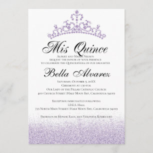 Purpurina púrpura Invitación Quinceañera Mis Quinc