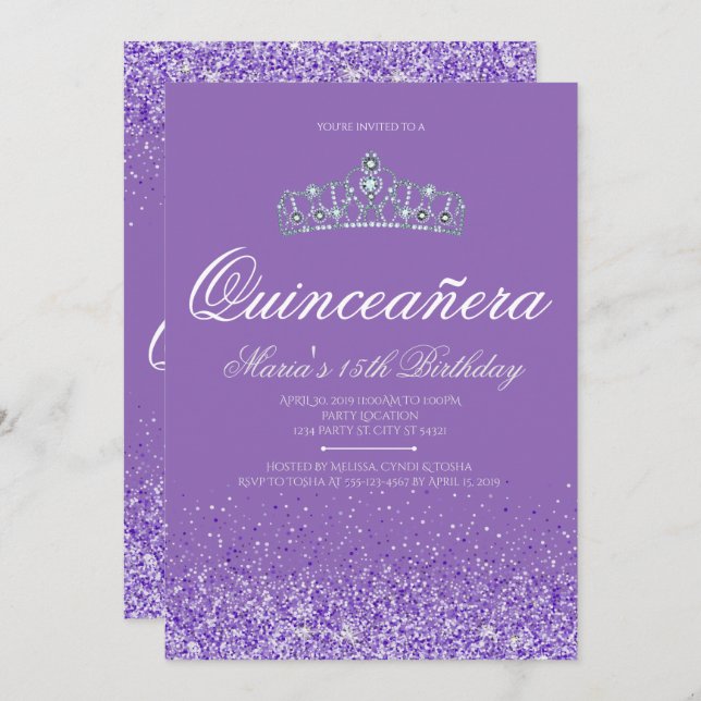 Purpurina púrpura perfecto, invitaciones de (Anverso / Reverso)