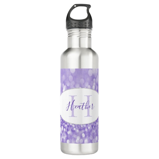 Purpurina púrpura personaliza botella de agua (Anverso)