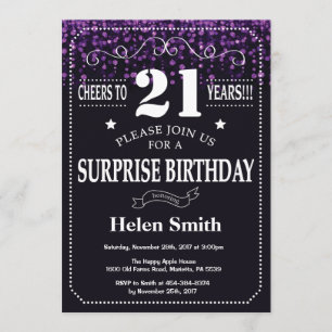 Purpurina púrpura Sorpresa Invitación a Cumpleaños
