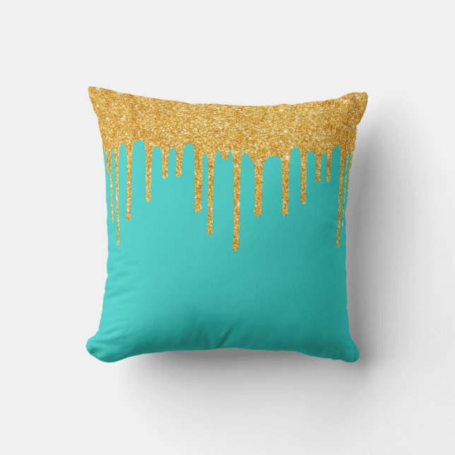 Purpurina Robin's Egg Blue Gold Drips Cojín decora (Anverso)