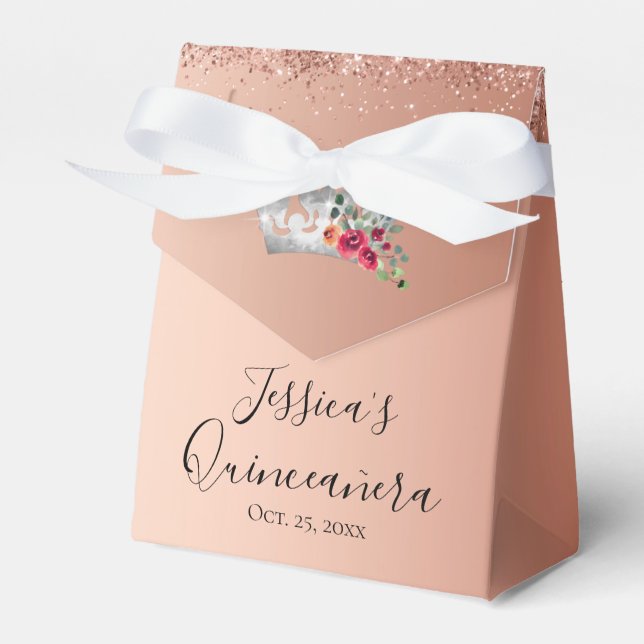 Purpurina rosa bonito Caja de Favor Quinceanera (Front Side)