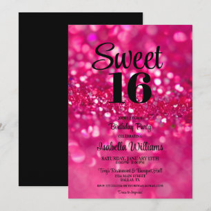 Purpurina rosa caliente Glam Sweet 16 Invitación d