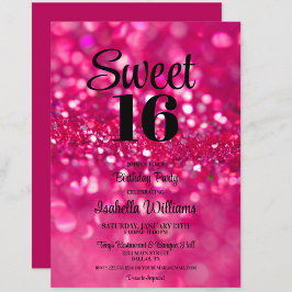 Purpurina rosa caliente Glam Sweet 16 Invitación d