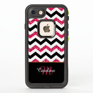 Purpurina rosa, chevron negro, personalizado