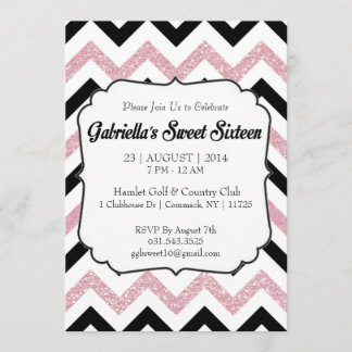 Purpurina Rosa Chevron Sweet 16 Invitación