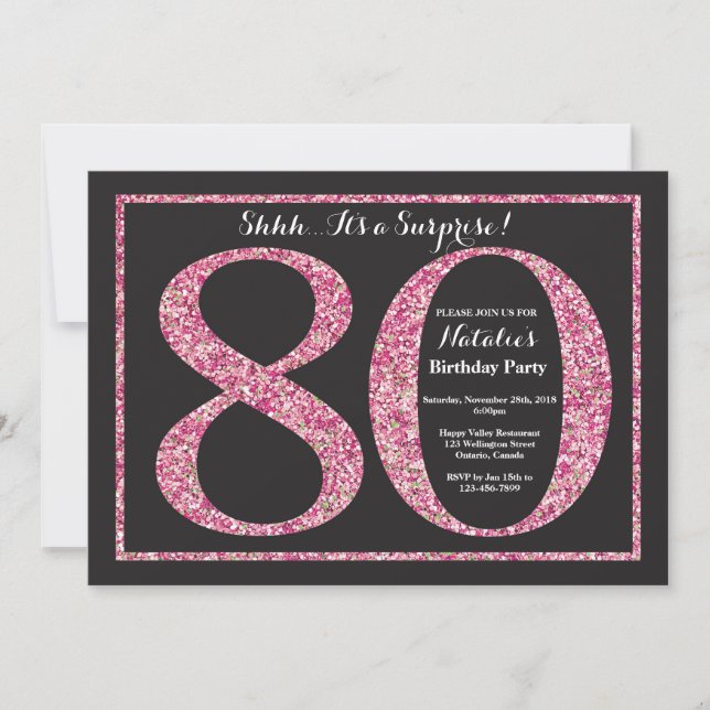 Purpurina rosa de la invitación de cumpleaños núme (Anverso)