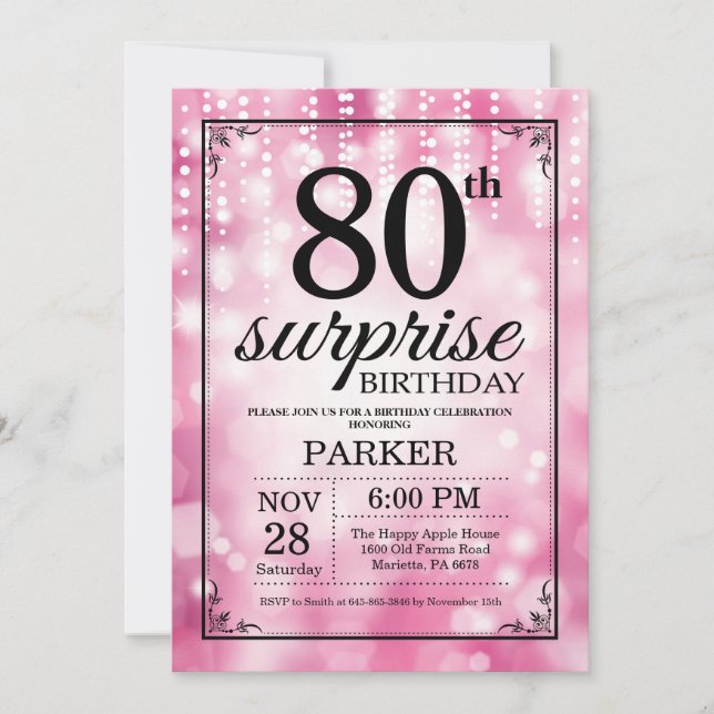 Purpurina rosa de la invitación de cumpleaños núme (Anverso)