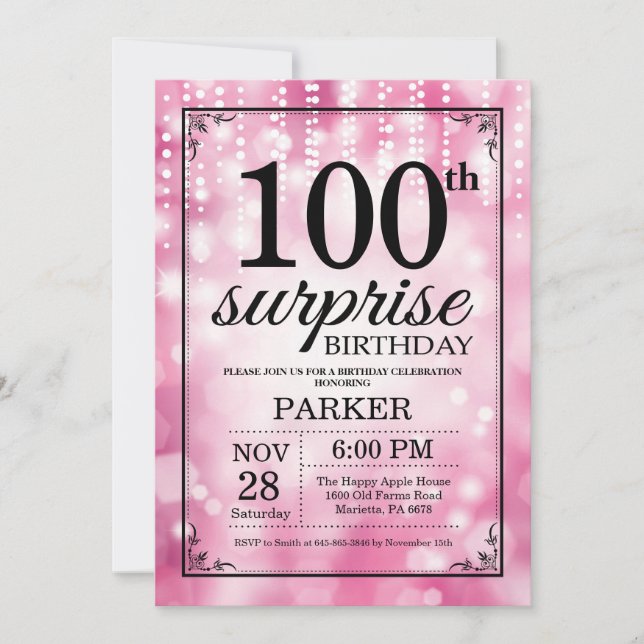 Purpurina rosa de la invitación de cumpleaños núme (Anverso)