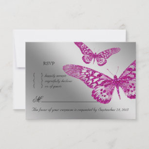 Purpurina rosa de la tarjeta de respuesta del Boda