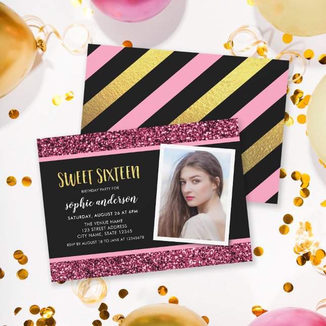 Purpurina Rosa Dulce 16 Invitación a cumpleaños de (Subido por el creador)
