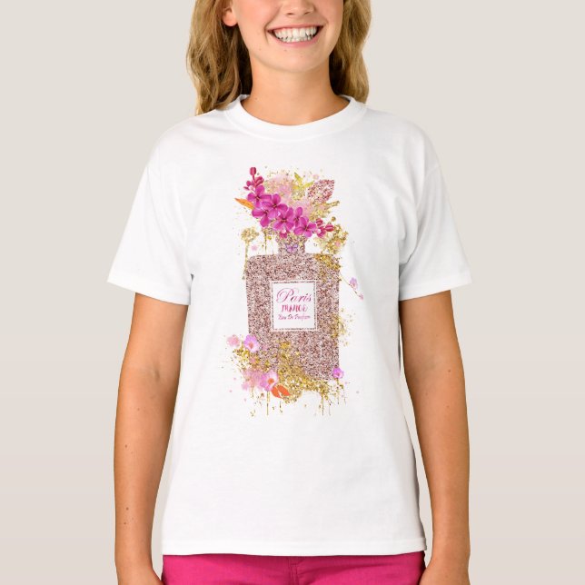 Purpurina rosa elegante de lujo Perfume 1 camiseta (Anverso)