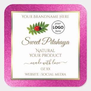 Purpurina rosa Etiquetas de producto blancas Logot