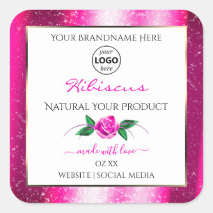 Purpurina rosa Etiquetas de producto blancas Logot