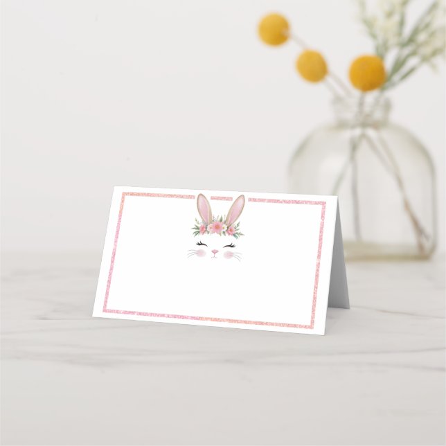 Purpurina rosa Floral Bunny Tarjetas de cumpleaños (Anverso)