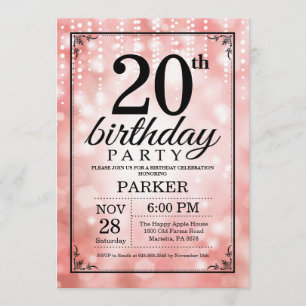 Purpurina Rosa Invitación a cumplir 20 años