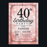 Purpurina rosa invitación a cumplir 40 años<br><div class="desc">Invitación de cumpleaños número 40 con luces de cadena rosada con fondo Purpurina rosa. Cumpleaños Rosa. Cumpleaños de adultos. Invitar el cumpleaños de hombres o mujeres. 13. 15. 16. 18. 20. 21. 30. 40. 50. 60. 70. 80. 90. 100. Cualquier edad. Para más personalización, haga clic en el botón "Personalizar"...</div>